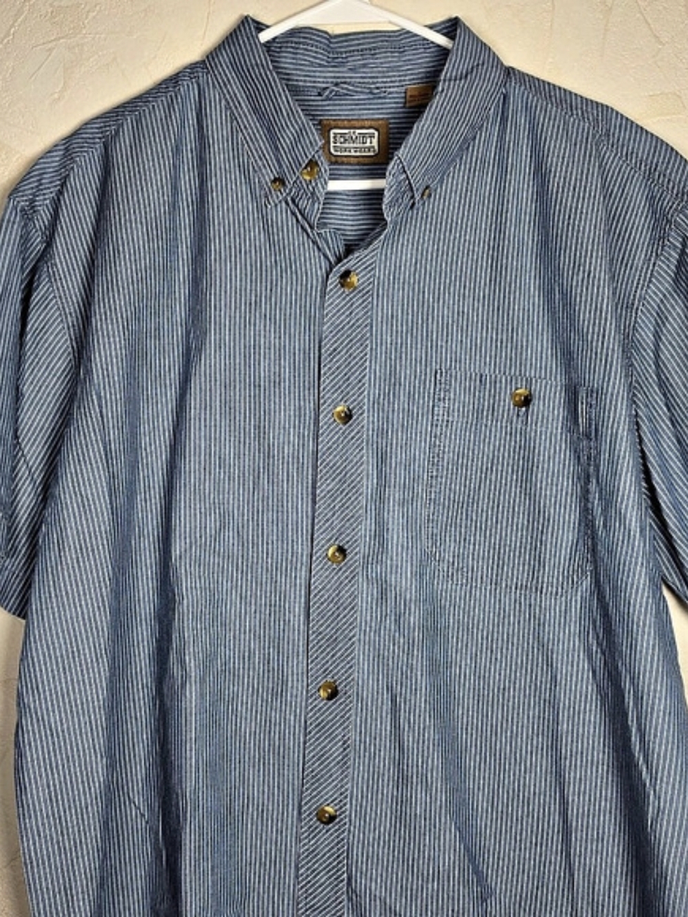 Workwear Pinstripe Button Down Short Sleeve Mens Shirt By C.E. Schmidt Large